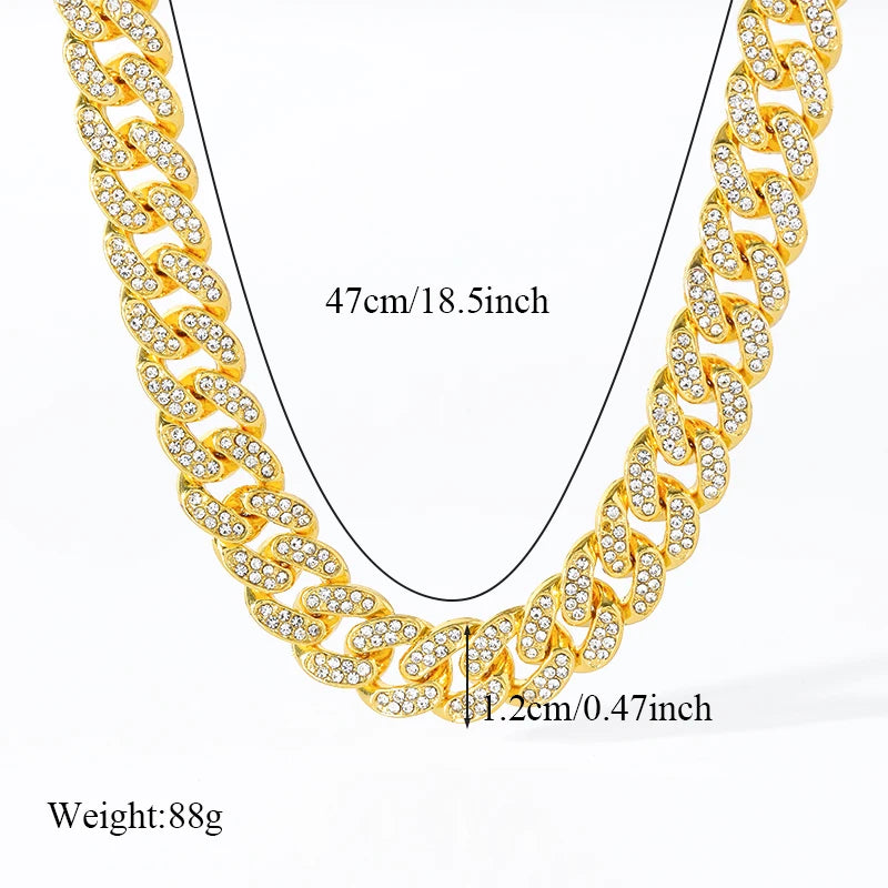 Thick Cuban Zirconia Chain Necklace Bracelet Set For Women New Punk 18K Gold Plated Waterproof Jewelry Party Gift Bijoux