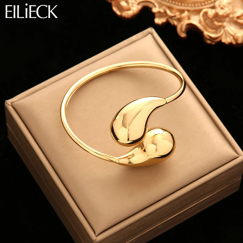 Stainless Steel Gold Color Glossy Bangle Bracelet