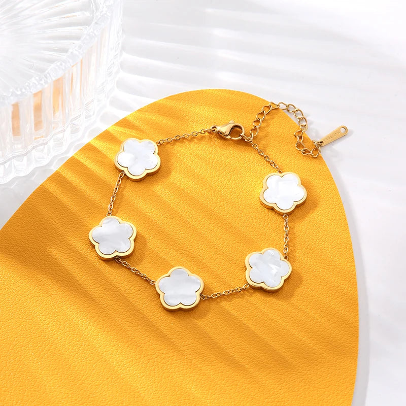 Stainless Steel Colorful Five Leaf Clover Bracelet For Women New Fashion