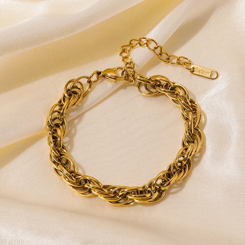 Stainless Steel Gold Color Bracelet for Women Simple Style Link Chain Bangle