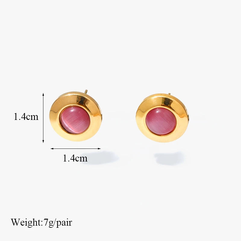 Stainless Steel Lovely Pink Stone Stud Earrings