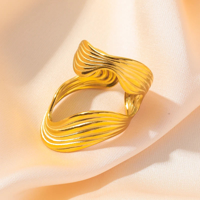 Stainless Steel Gold Color Irregular Cuff Ring For Women Fashion Adjustable Finger Ring