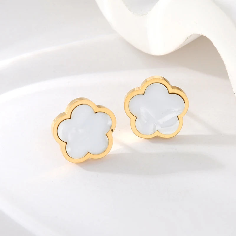 Stainless Steel Colorful Five Leaf Clover Stud Earrings For Women