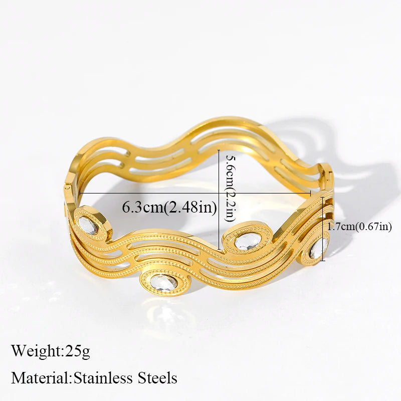 Stainless Steel White Zircon Wave Bangles Bracelets For Women Girl New Trendy High Quality Wrist Jewelry Gift