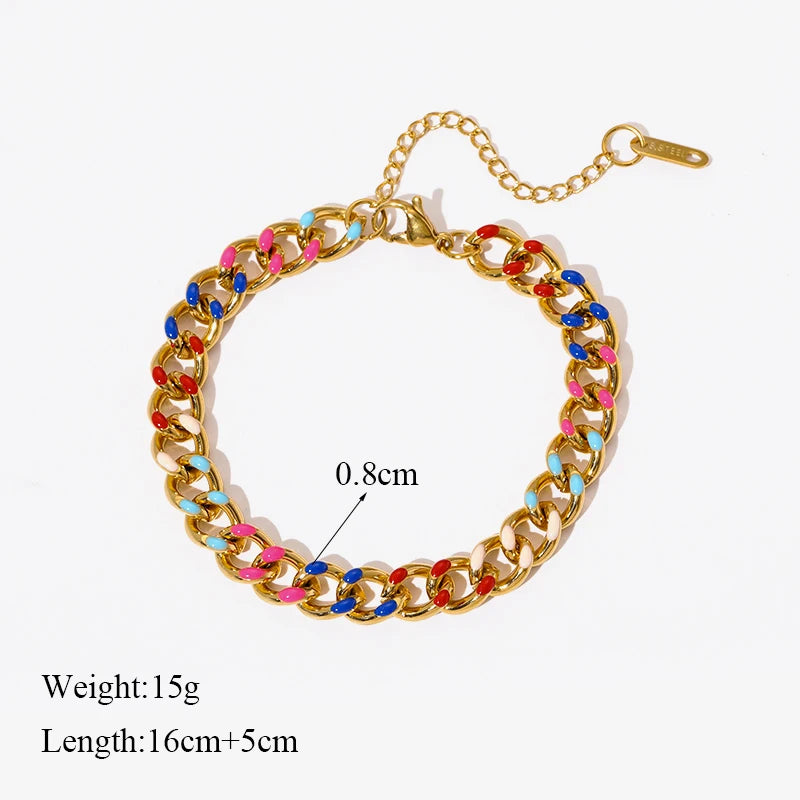 Stainless Steel Colorful Thick Chain Necklace Bracelet For Women