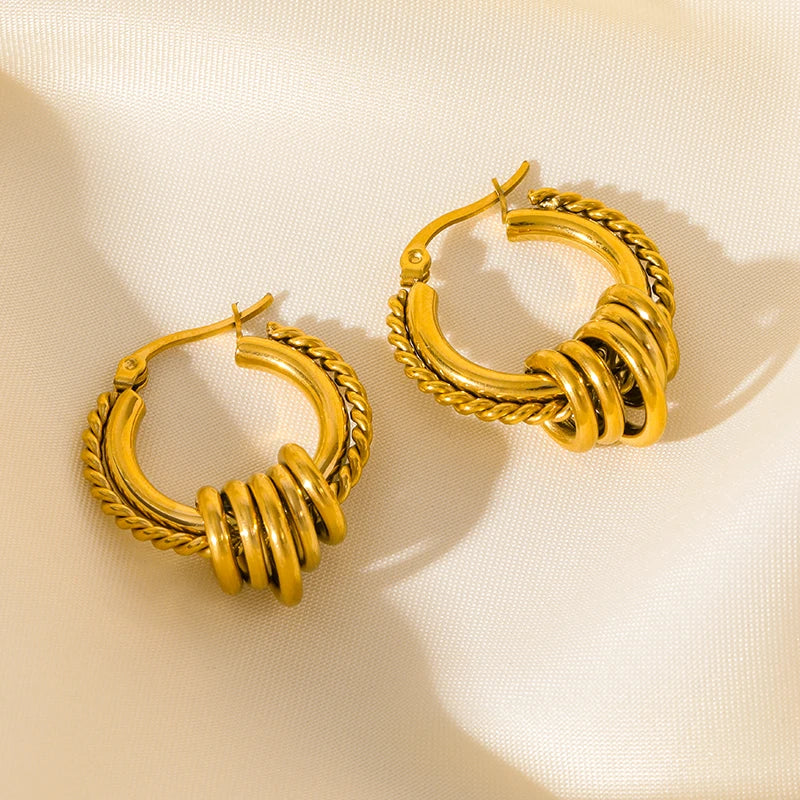 Stainless Steel Gold Color Circle Hoop Earrings For Women Fashion