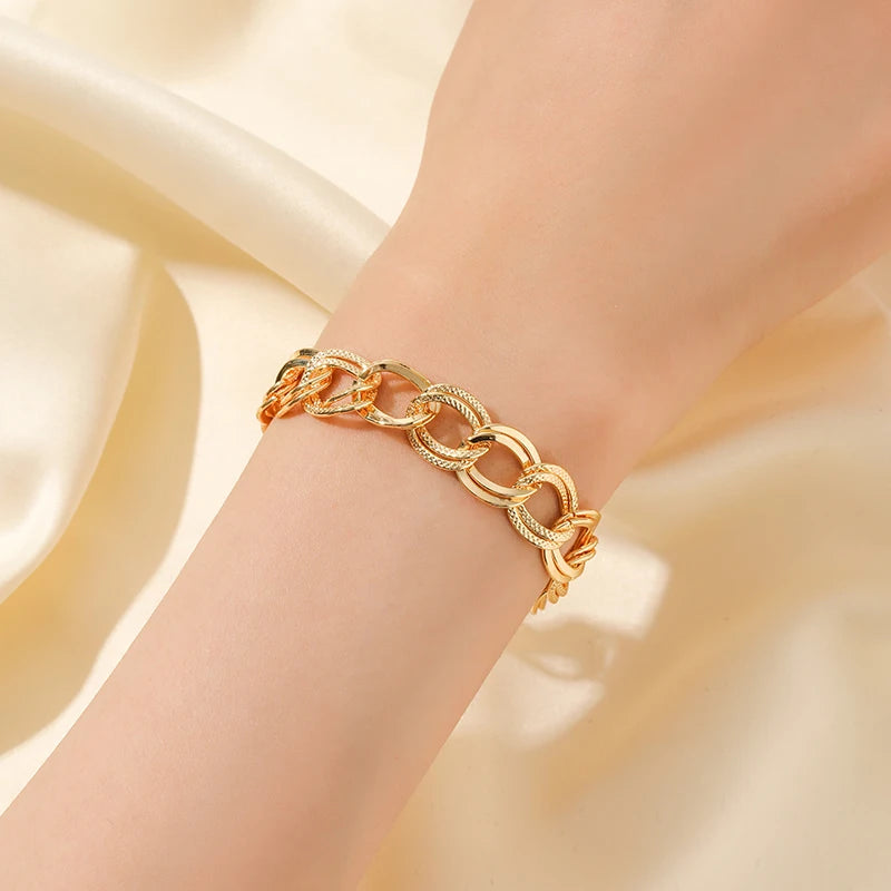 Stainless Steel 18K Gold Plated Double Link Chain Necklace Bracelet Set Charm