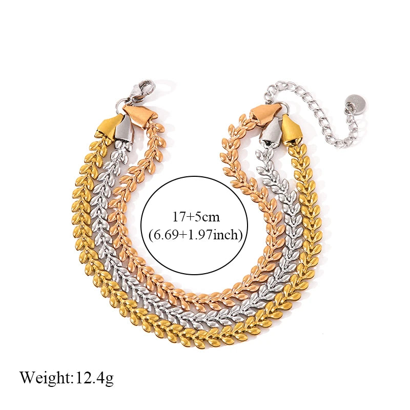 Stainless Steel Wheat Bracelet New Trendy Metal Texture 3-Color 18 K Plated Wrist Chain Jewelry