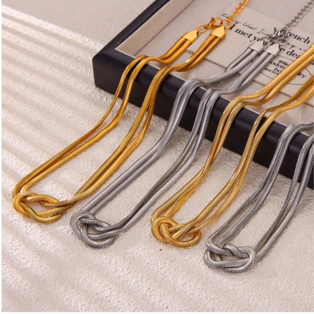 Stainless Steel Gold Plated Snake Bone Chain Necklace Bracelet Jewelry Set