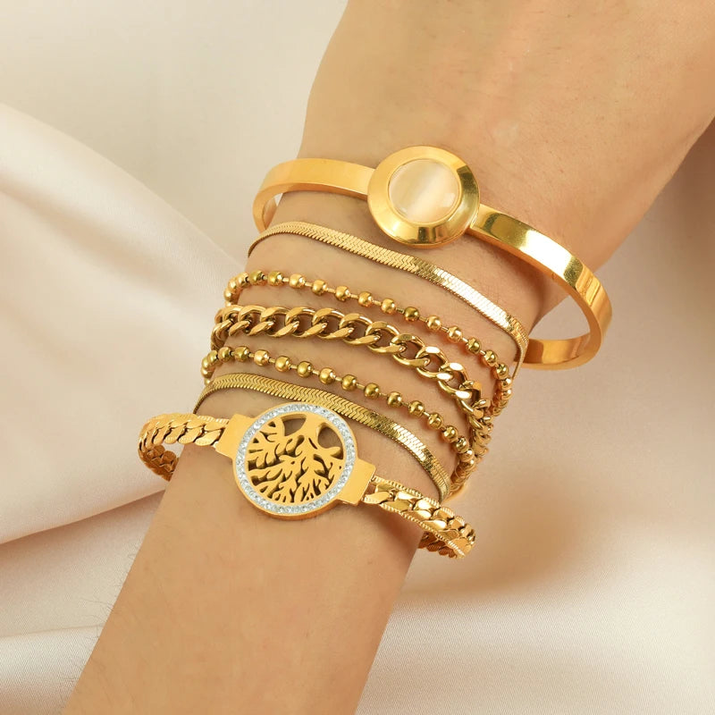 Stainless Steel Large White Round Stone Bangles Bracelet For Women