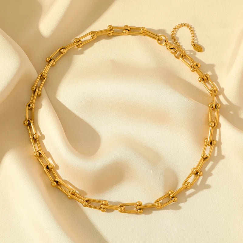 Stainless Steel Gold Color Thick Chain Necklace Bracelet For Women