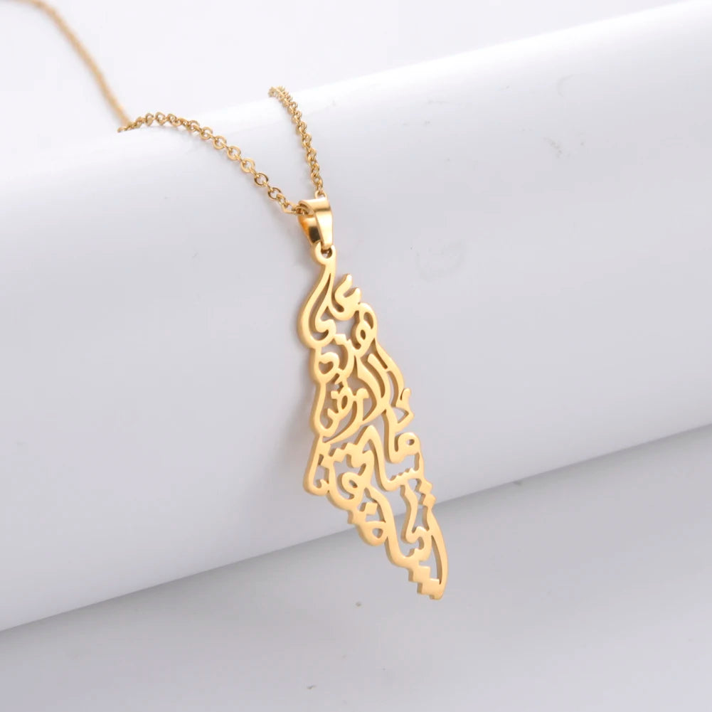 Arabic Palestine Map Pendant Necklace Stainless Steel Neck Chain for Women