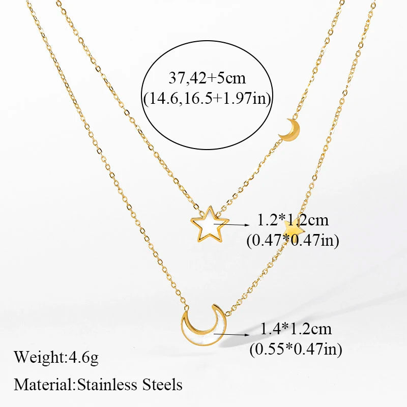 L Stainless Steel Moon Stars Pendant Necklace For Women