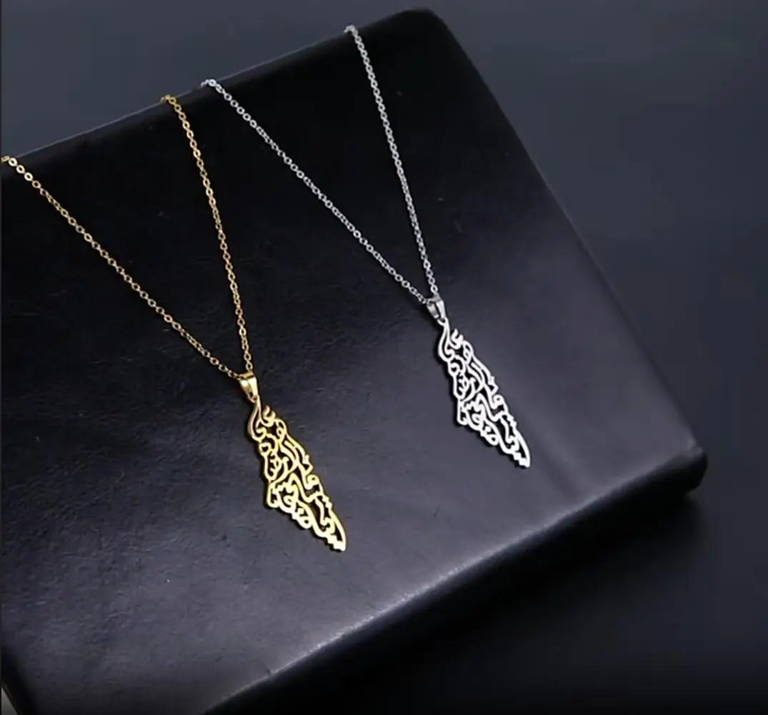 Arabic Palestine Map Pendant Necklace Stainless Steel Neck Chain for Women