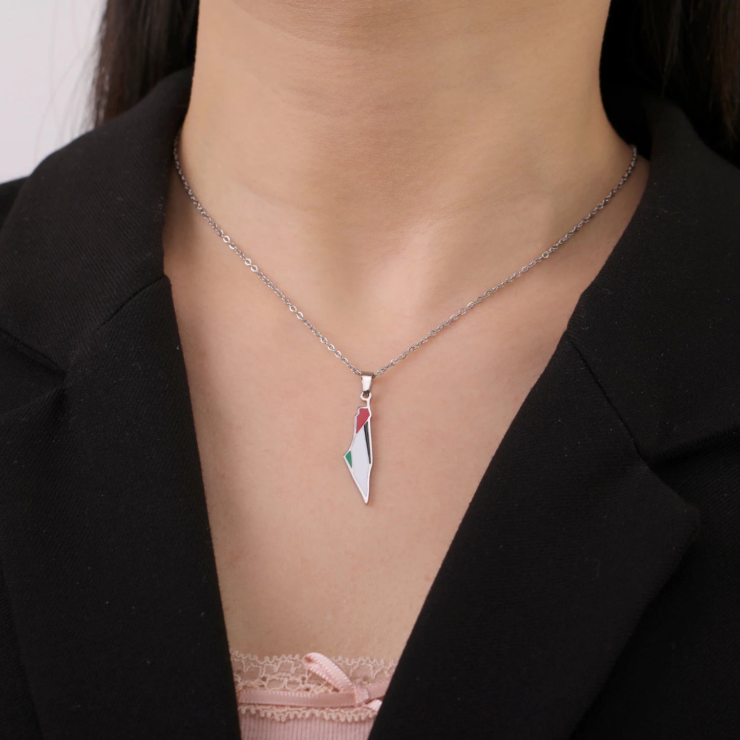 Arabic Palestine Map Pendant Necklace Stainless Steel Neck Chain for Women