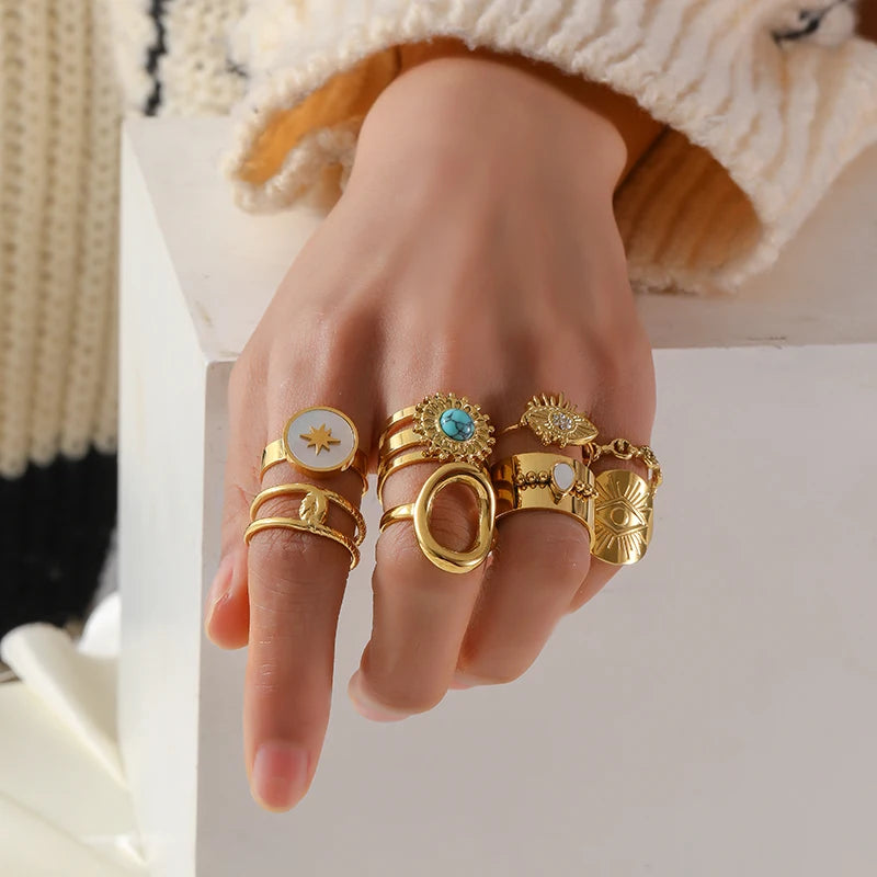 Stainless Steel Geometric Gold Color Cuff Rings For Women