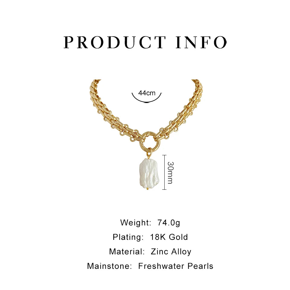 Large Square Natural Freshwater Pearl Pendant Chunky Chain Necklace for Women Vintage Elegant Baroque Pearls Necklaces