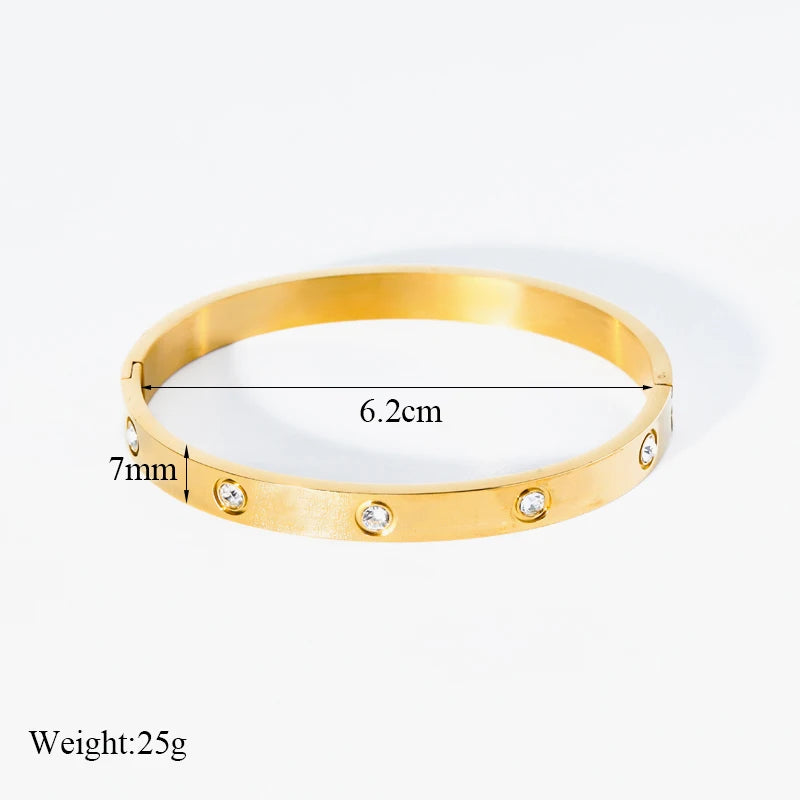 Stainless Steel Zircon Bangles Bracelets For Women Girl Trendy 3-Color Waterproof High Quality Wrist Jewelry Gift