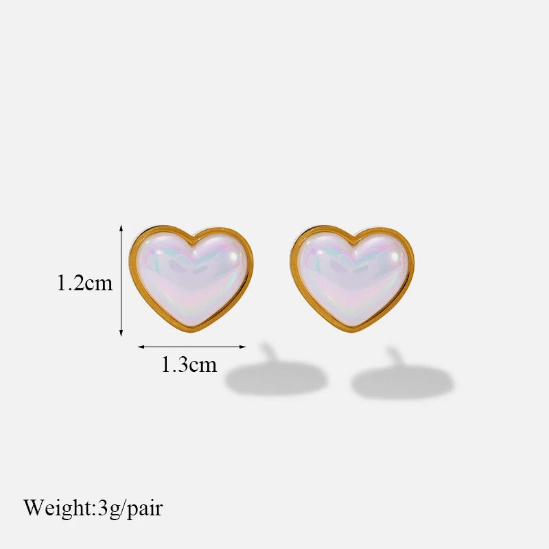 Stainless Steel Heart Pearl Stud Earrings For Women