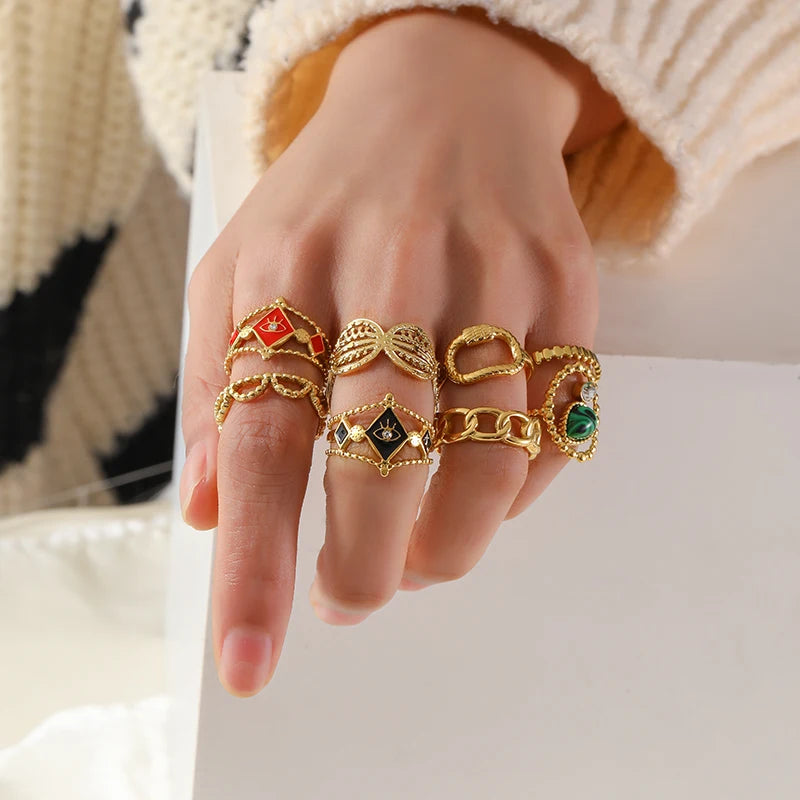 Stainless Steel Personality Golden Open Cuff Rings For Women