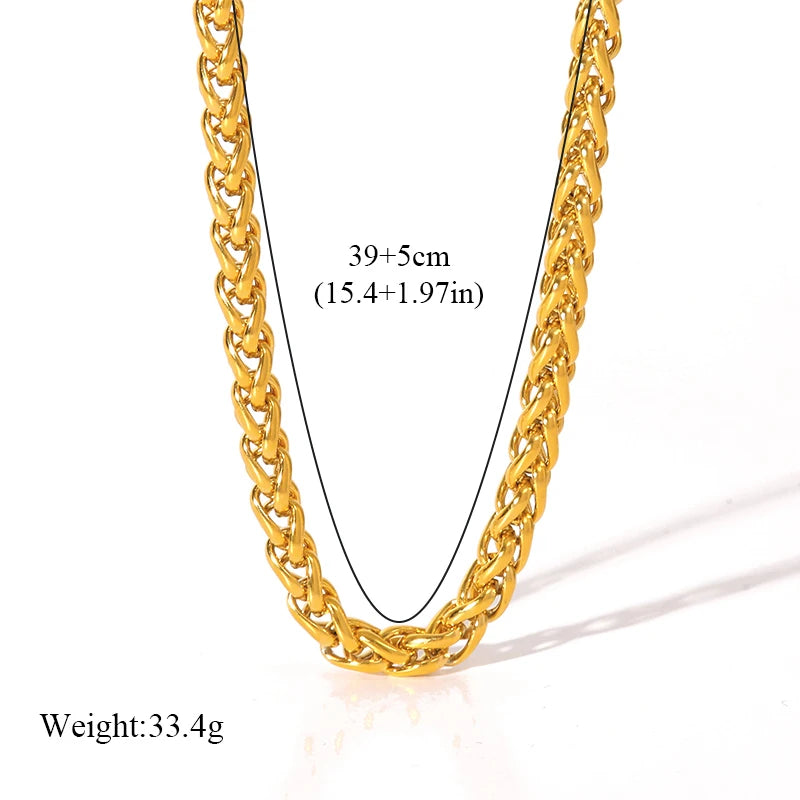 Stainless Steel Chains Neckalces Bracelet Jewelry Set For Women Gold Color Metal 18 K Plated